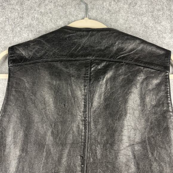 Vintage Express Vest Mens Medium Black Leather Zipper Pockets Biker Moto 90s Y2K - Picture 10 of 14